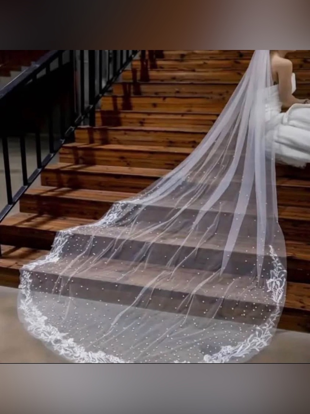 Sheer White Bridal Veil with Pearl Accents